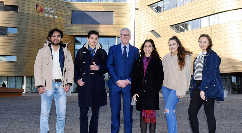 Pictured with Dr David Bell are international students Rushikesh Patil, Hasiel Sarsby, Joanne Patel, Paula Kuchcik and Martyna Dydyk