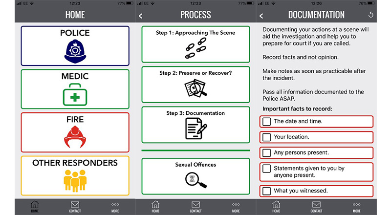 Screenshots of the Crime Scene Assistant app