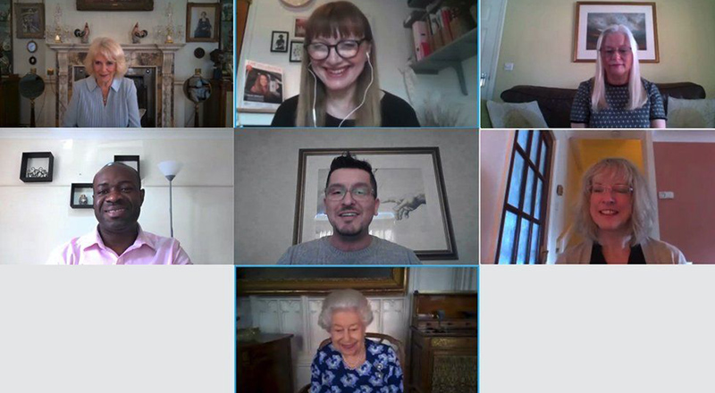 PhD student Anderson Akponeware, (pictured middle row, left) during the video call.