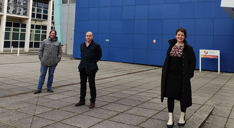 L-R: John Twitchen and Miles Watkins of Stuff4Life with Siobhan Fenton, Associate Dean (Enterprise and Business Engagement) in the School of Computing, Engineering and Digital Technologies.