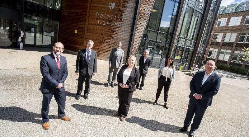 Northern Accelerator programme leads (L-R) Dr Omar Al-Janabi Innovation (Teesside University),         Tim Hammond (Durham University), Edwin Milligan (Northern Accelerator Project Manager), Nickola Gray (University of Sunderland), David Huntley (Newcastle University), Lizzie Withington (Newcastle University), Hugh Rhodes (Northumbria University)