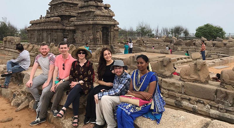 Teesside Students at Mahabalipuram UNESCO World Heritage site as part of a visit to SRM Chennai, India, in 2019.