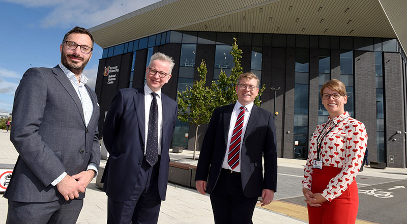  Professor Tim Thompson, Dean of Teesside University’s School of Health & Life Sciences; Secretary of State for Levelling Up, Housing and Communities, the Rt Hon Michael Gove MP; Peter Gibson, MP for Darlington; Dr Jen Vanderhoven, Director of the National Horizons Centre.