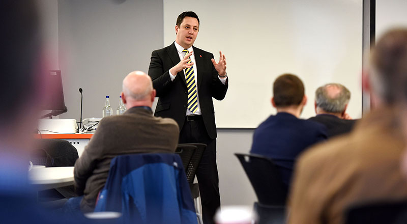 Tees Valley Mayor Ben Houchen addressing guests at Teesside University.