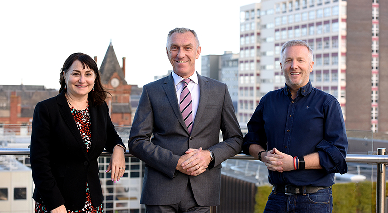 From left – Professor Chrisina Jayne, Teesside University’s School of Computing & Digital Technologies; Professor Paul Croney, Vice-Chancellor and Chief Executive of Teesside University; Dean Benson, Founder of Visualsoft.