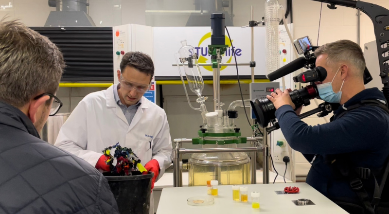 Dr David Hughes, Teesside University, and James Davies, Arco, during a visit to the lab