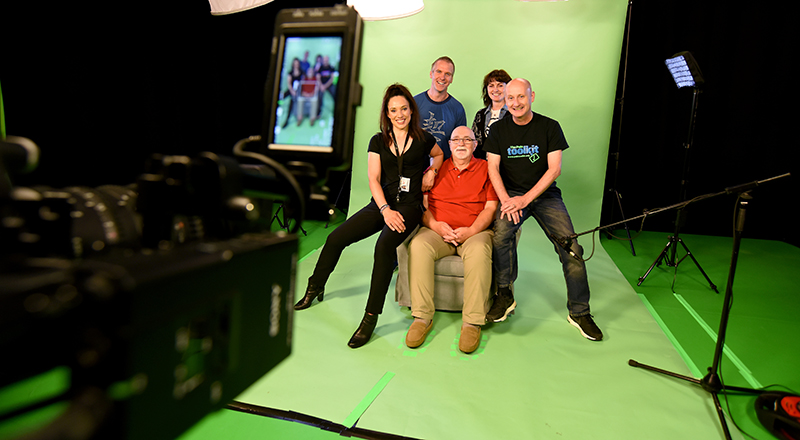 Professor Cormac Ryan, Teesside University (back left),  Jo Leversuch, Make-up Artist (back right), Dr Sophie Suri, Teesside University (front left), Pete Moore, Pain Champion (front middle) and Professor Denis Martin, Teesside University (front right)