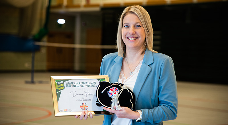 Donna Rodgers, Organisational Development and Learning Manager. Link to Prestigious sporting recognition for international rugby player twenty years on.