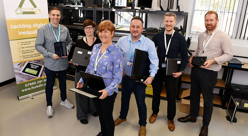 From left: Stephen Goodall, Teesside University; Lyndsey Coe, Thirteen; Sue Kearney, Hope Foundation; Steve Dougan, Head of Enterprise at Teesside University; David Thomas, furbdit; Francis Hammill, furbdit.