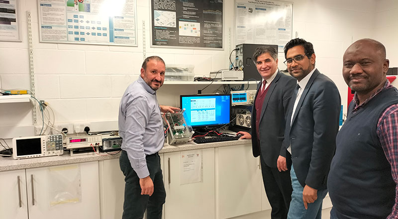 From left - Dr Ruben Pinedo-Cuenca, Business Innovation Manager; Dr Maher Al-Greer, Associate Professor in Power Conversion and Advanced Control; Dr Imran Bashir, Senior Lecturer in Instrumentation & Control Engineering; Dr Musbahu Muhammad, Lecturer in Electronics & Control Engineering.