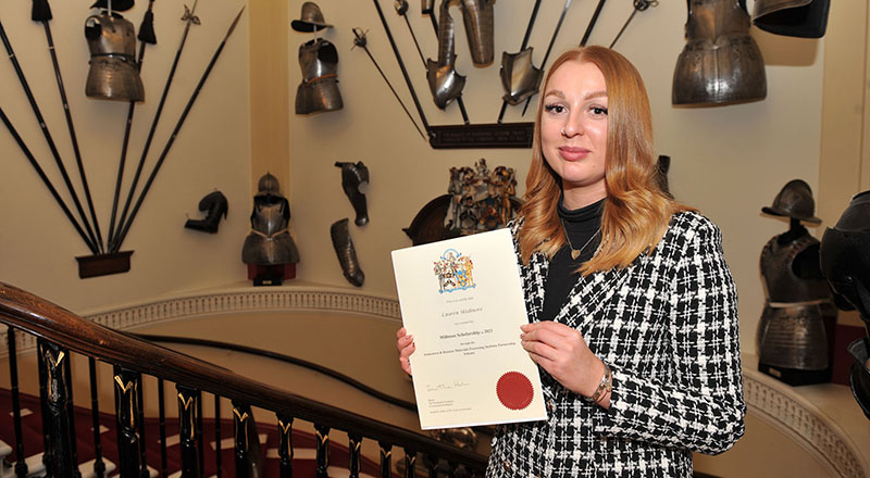 Lauren Skidmore at the Armourer’s Hall in London after it was announced that she is the latest Millman Scholarship recipient