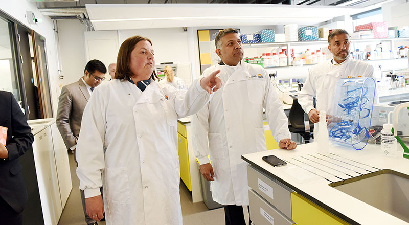 Professor Vikki Rand (left) showcase the National Horizons Centre facilities to Vikram Doraiswami.