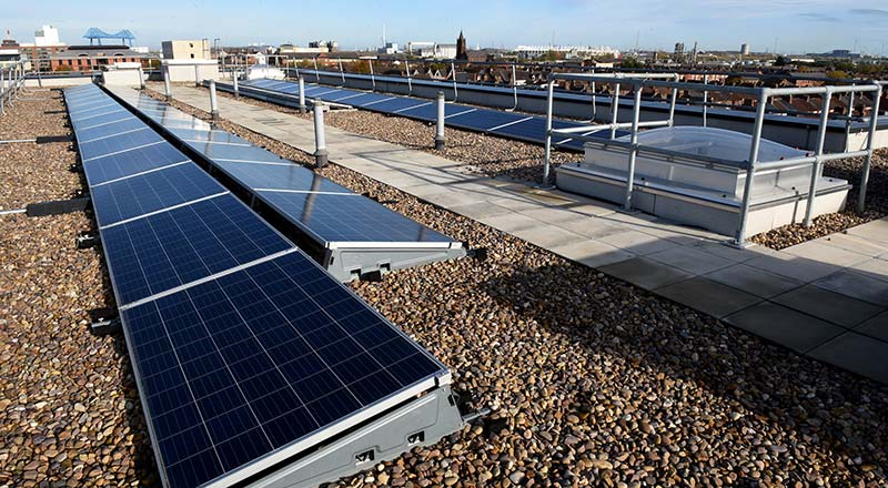 Solar panels on the University's Cornell Quarter