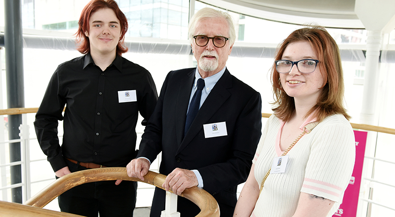 Jack Simmons and Louise Strike, the first recipients of the Franc Roddam Scholarship, pictured with Franc Roddam