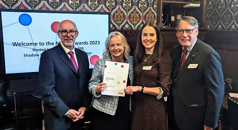 Pictured L-R are: Matt Western –Shadow Minister for Education; Kate Murray – Head of Collaborative Partnerships, Newcastle University; Louise Harrison – Project Manager, NERAP; Sir Les Ebdon – NEON Chair.