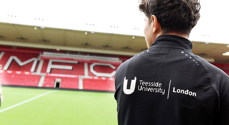 Young footballers from Hackney Wick FC in London visiting Teesside University and Middlesbrough FC’s Riverside Stadium