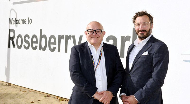 Brent Kilmurray, chief executive at Tees, Esk and Wear Valleys NHS Foundation Trust (left) with Professor Tim Thompson, Dean of the School of Health & Life Sciences at Teesside University (right).