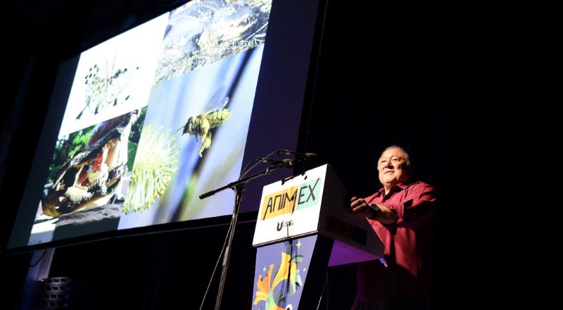 Stuart Sumida speaking at Animex 