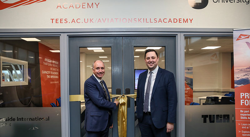 Tees Valley Mayor Ben Houchen and Dr Warren Harrison at the Aviation Skills Academy launch.