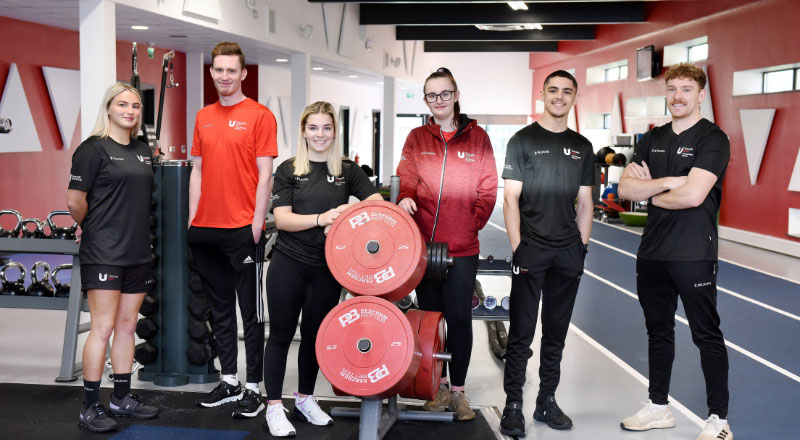 Sports Scholarship students left to right – Eve Jackson, Matty McCarthy, Jess Brain, Amy Bone, Kamraan Ali and JP Meade.