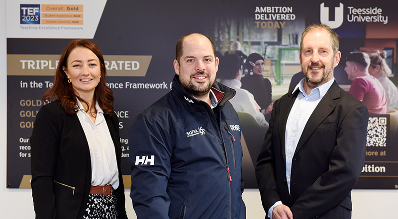 Left to right: Lauren Bradshaw (Teesside University), Jonny Brownsteen (RWE) and Adam Adgar (Teesside University)