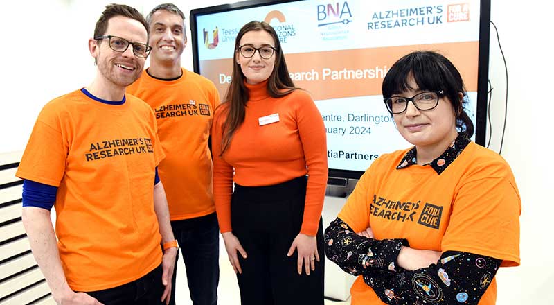 Professor John Young, Dr Ahmad Khundakar, Sara Hoxhaj of Alzheimer’s Research UK, and Dr Kamar Ameen-Ali