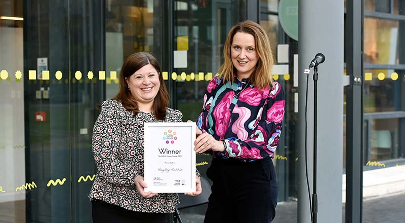 Last year’s Great Create winner Hayley Harris with Dr Laura Sillars, Director of MIMA and Dean of Teesside University’s School of Arts & Creative Industries.