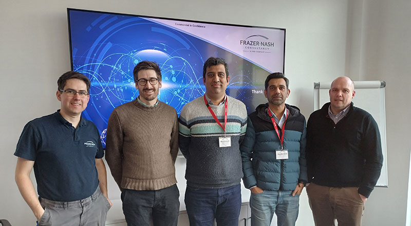 The Project PATCH team. From left - James Taylor (Consultant, Frazer-Nash), Thomas Ellwood (engineer, Frazer-Nash), Dr Faizan Ahmed (Associate Professor, Teesside University), Dr Danial Qadir (Research Associate, Teesside University), Alexis Birchall (Hydrogen Blending Manager, Northern Gas Networks).