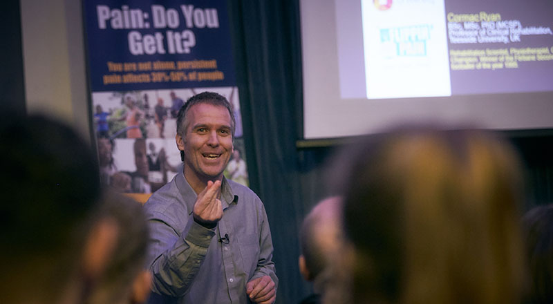 Professor Cormac Ryan, pictured at one of the Flippin Pain outreach tour events