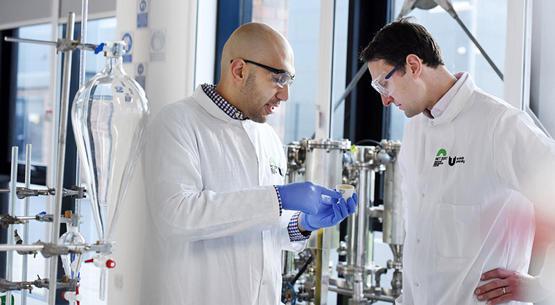 Members of the Teesside University Fermochar team, Dr Omar Aboelazayem (left) and Professor David Hughes (right).. Link to Supporting a circular economy for the biomanufacturing industry.
