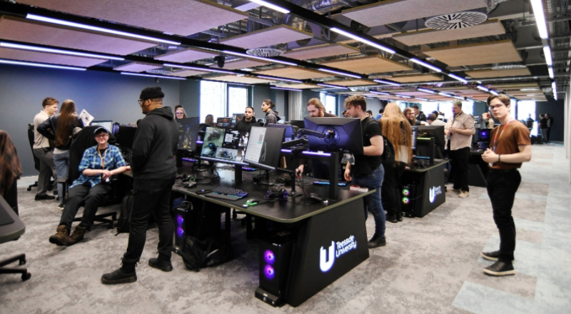 Individuals working in the Digital Life Building at Teesside University