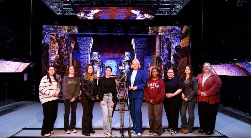 Steph McGovern, pictured centre, with scholarship recipients. Link to Steph McGovern, pictured centre, with scholarship recipients.