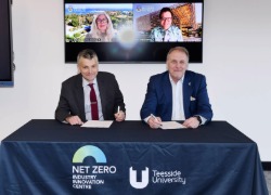 •	Seated (L-R): Professor Stephen Cummings, Pro Vice-Chancellor (Enterprise and Knowledge Exchange) at Teesside University and Dr Francis Norman, CEO and Managing Director of CoDA, with University of Western Australia's Professor Helene de Burgh-Woodman, Pro Vice-Chancellor (Research Training), and Professor Zachary M. Aman, Chair, Board of Studies (Mathematical & Physical Sciences)