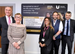 Teesside University Vice-Chancellor Professor Paul Croney OBE (far-left) and Pro Vice-Chancellor (Research and Knowledge Exchange) Professor Stephen Cummings (far-right) with the University's  METIUS team