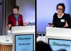 HRH The Princess Royal speaking at the British Nutrition Foundation conference(left) and Professor Amelia Lake speaking at the same event (right).