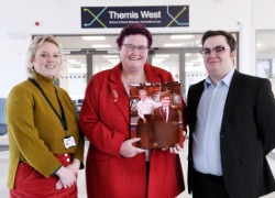 Claire Throssell MBE, with Teesside University law students Joccoaa Gray and Joshua Williams-Muir    