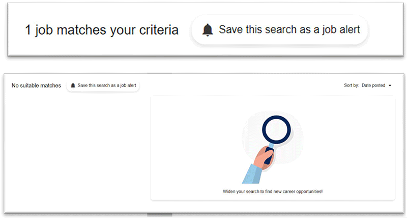 Screenshot showing Save this job search as a job alert