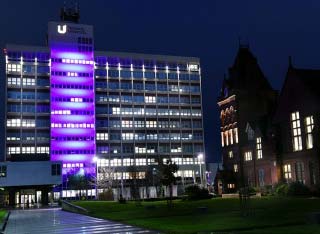 Middlesbrough Tower was illuminated in purple to mark International Women's Day.