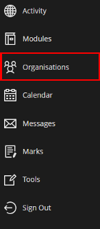 Screenshot of training system showing orgainisations highlighted