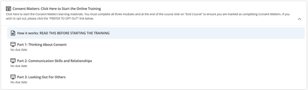 Screenshot of training system showing Consent matters module