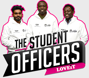 Students’ Union Officers 2022/23, From left to right: Nevin Edwin (President International), Femi Abolade (President Wellbeing), Michael Adewunmi (President Education).