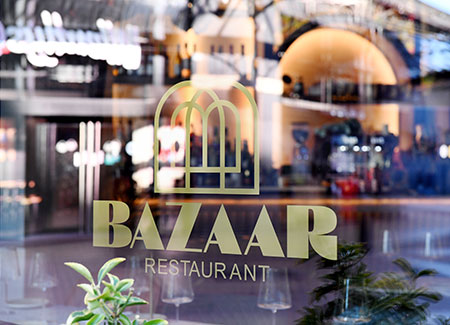 Bazaar Sign in a restaurant window