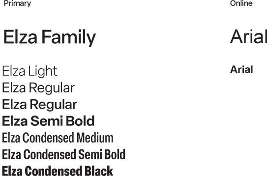 Teesside University London fonts examples: Elza family and Arial