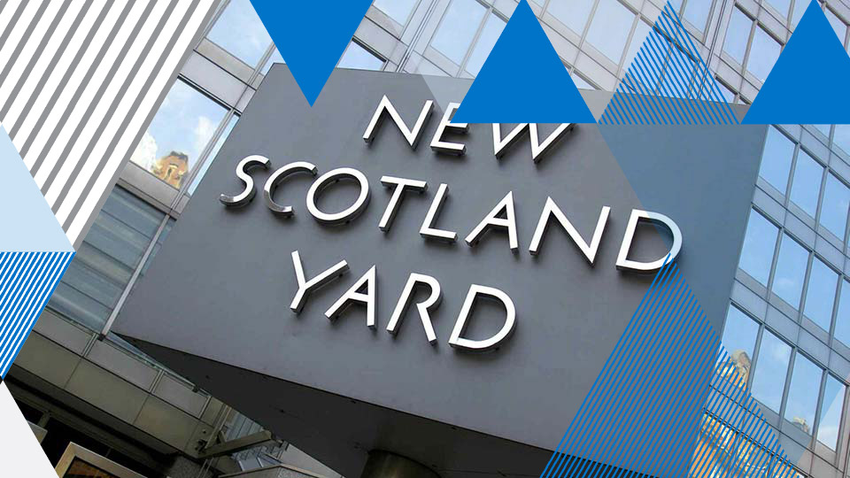 A sign on the ourside of a building reading: 'New Scotland Yard'