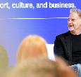 Marek Reichman in discussion at a lecture theatre