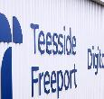 Digital Trade Testbed and Teesside Freeport wall sign in Teesside Airport