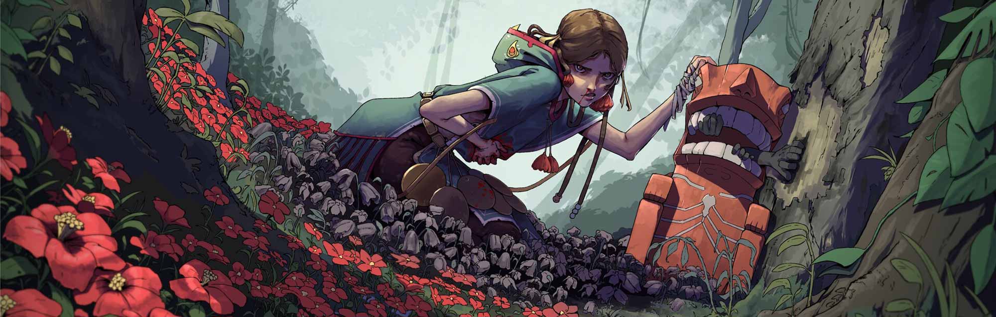 a girl sat in a forest, concept art course