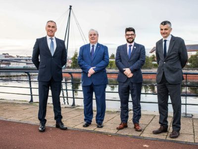 From left - Professor Paul Croney OBE, Vice-Chancellor and Chief Executive, Teesside University; Councillor Bob Cook, Leader, Stockton-on-Tees Borough Council; Mike Greene, Chief Executive, Stockton-on-Tees Borough Council; Professor Steve Cummings, Pro Vice-Chancellor, Teesside University