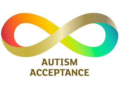 Autism Acceptance logo (multi-coloured infinity symbol). Link to Autism Acceptance Week 2026.