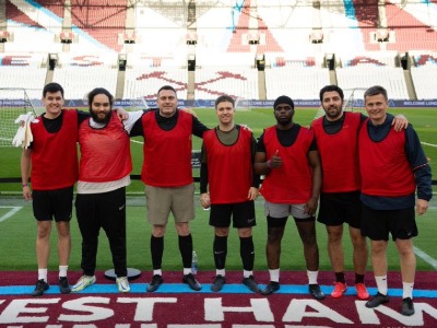 The team, which includes, Teesside University London representatives Marcello and Ryley, first and second from left, with Ezra fifth from left.